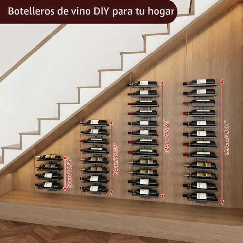 Vista 2 de IBUYKE Estante de vino montado en la pared 12 botellas,Estante de Negro