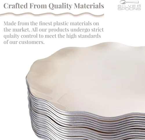 Vista 5 de Silver Spoons Platos de postre desechables 10 piezas Platos de plástico resistente Elegante aspecto fino de porcelana Velo, marfil