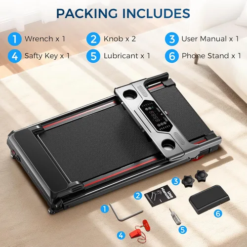 Vista 14 de Cinta de correr con 0-16% de inclinación automática, 0.6-7.5 MPH caminadora para el hogar, 3.0 HP de bajo ruido plegable con barra de mango y Negro