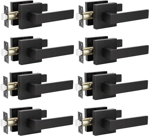 Vista 22 de KNOBWELL - Paquete de 1 manija para puerta delantera con llave y cerradura, manijas de palanca negras para puerta exterior, juego de cerradura