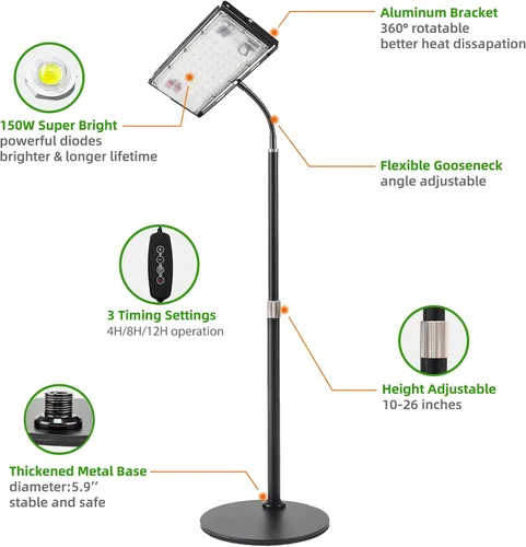 Vista 5 de LBW Luz de cultivo para plantas de interior, luz LED de escritorio de espectro completo, lámpara de cultivo pequeña con temporizador de 4 H/8H/12H