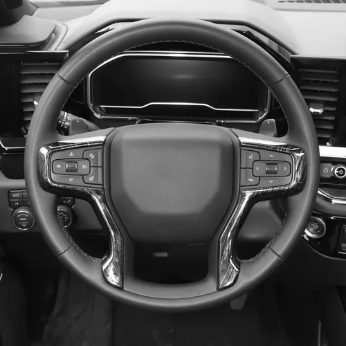 Vista 7 de RT-TCZ Para Silverado - Panel de volante para Chevy Tahoe 2021 Up Suburban 2020 Up Silverado 2019 Up Negro grano de madera accesorios interiores 2