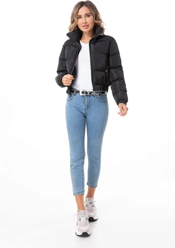 Vista 4 de Chaqueta acolchada para mujer, casual, manga larga, chaqueta bomber con cremallera completa, abrigo de invierno acolchado