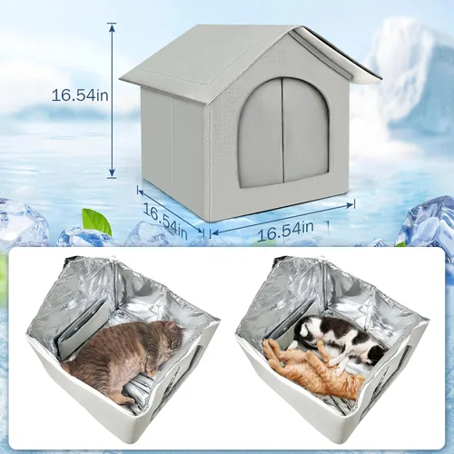 Vista 2 de Casa resistente y refrescante para gatos al aire libre, resistente a la intemperie y aislada para gatos al aire libre e interior, casa impermeable