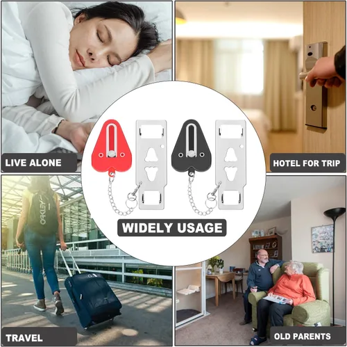 Vista 5 de Cerradura de puerta portátil, paquete de 2 cerraduras de puerta de viaje de hotel resistentes para seguridad y privacidad adicionales para hotel