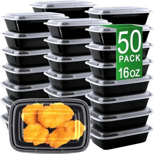 Vista 14 de Contenedores para preparación de comidas, paquete de 50 de 24 oz (100 piezas) contenedores desechables para almacenamiento de comida para llevar