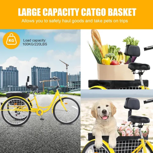 Vista 3 de Triciclos para adultos, 7 velocidades, triciclos para adultos de 26 pulgadas, 3 ruedas, bicicleta de crucero con cesta para personas mayores