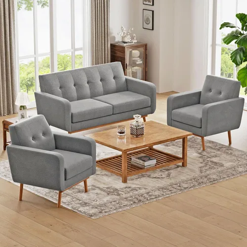 Vista 16 de HUIMO - Juego de muebles para sala de estar con botones, juego de muebles tapizados con botones para sala de estar, sofá moderno tapizado con marco