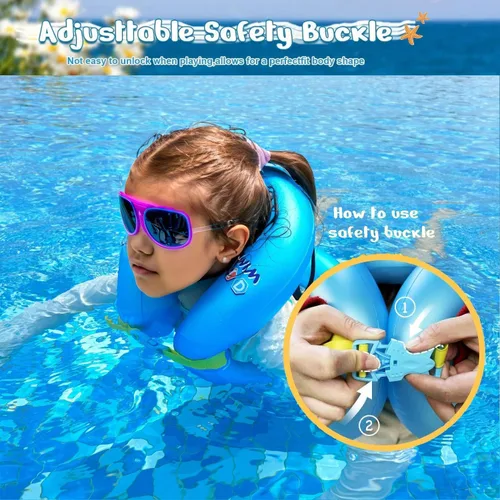 Vista 5 de Chaleco de natación para niños pequeños de 3-6/5-12 años, 30-50/50-90 libras, flotadores inflables portátiles para piscina con hebilla de seguridad