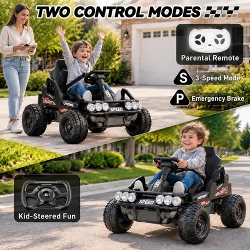 Vista 3 de Go Kart eléctrico de 12 V para niños, coche con marco de metal de 3 a 6 Negro