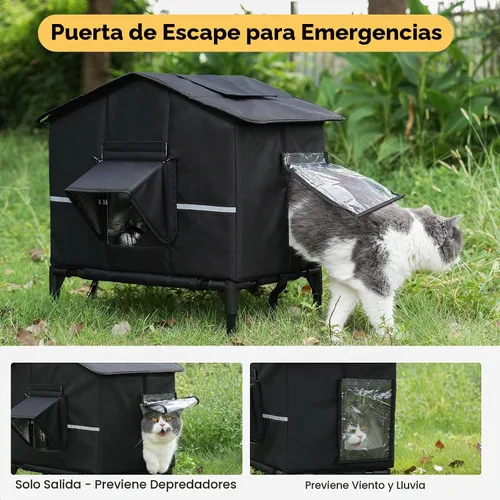 Vista 3 de Veehoo - Casa para gatos climatizada para exteriores, resistente a la intemperie, con aislamiento exterior