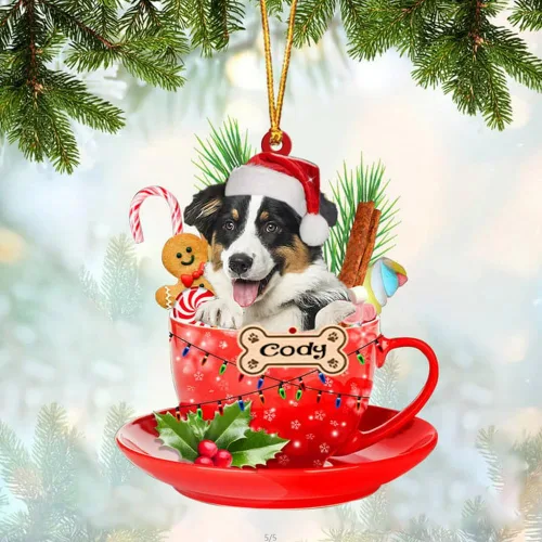 Vista 7 de NAZENTI Adorno personalizado de Alaskan Malamute en taza roja, adorno de Navidad personalizado para perros amantes de las mascotas, colgante