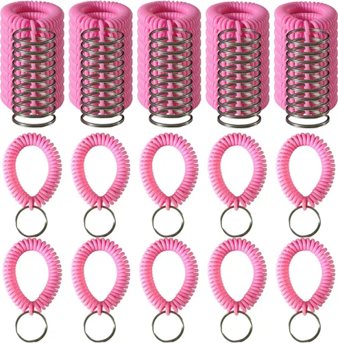 Vista 11 de Colorido llavero de bobina de muñeca pulsera en espiral llavero pulsera titular de la llave para piscina gimnasio identificación insignia