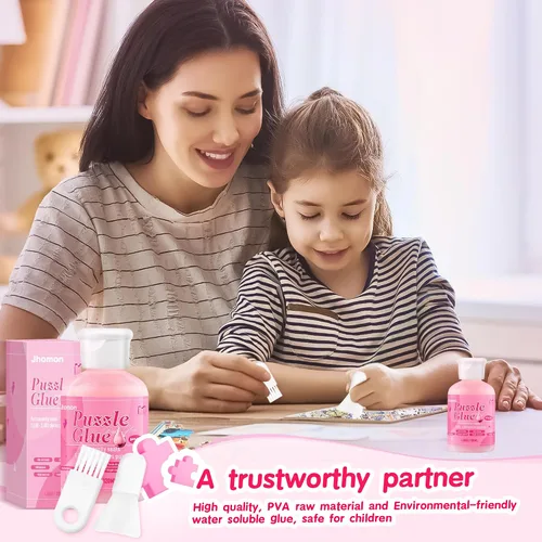 Vista 7 de Pegamento transparente para rompecabezas con cepillos, 4.1 fl oz, accesorios y herramientas de rompecabezas, hojas especiales solubles en agua