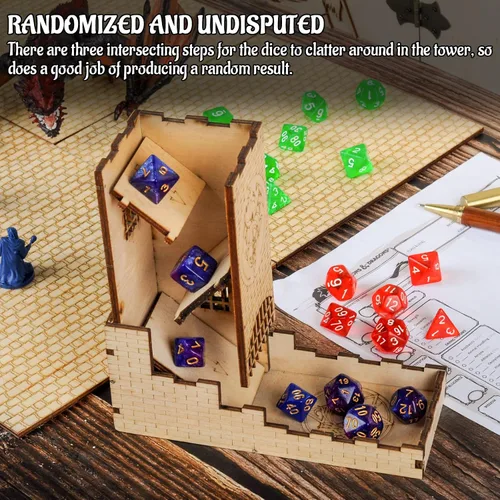 Vista 5 de CZYY Castle Dice Tower, rodillo plegable de madera con bandeja