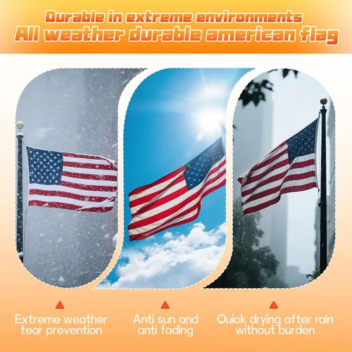Vista 5 de Bandera estadounidense resistente de 2.5 x 4 pies para exteriores, poliéster hilado de lujo, bandera estadounidense bordada resistente a los rayos