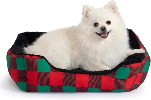Vista 9 de Hollypet Cama Rectangular de Felpa para Perros y Gatos Autocalentable, Negra con Cuadros A cuandros negros