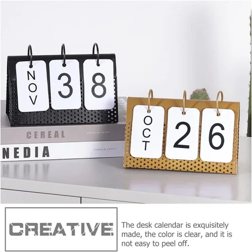 Vista 8 de Decoración del hogar, decoración del hogar, oficina, calendario perpetuo, calendario de escritorio de metal, adorno de mesa, planificador mensual