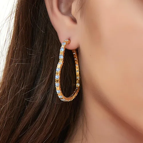 Vista 2 de G&GEMSJEW Gold Big Heart Earrings Women Colorful Cubic Zirconia Big Hoops Earrings 18K Gold Plated Heart-shaped CZ Heart Crystal Earrings