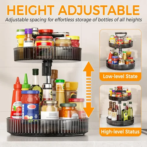 Vista 5 de Lazy Susan - Organizador giratorio de 360° de 2 niveles con asas de altura ajustable, organizador de especias para gabinetes, organizadores