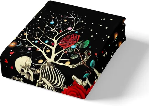 Vista 5 de Juego de funda de edredón de esqueleto, tamaño individual, estampado de flores de esqueleto humano, juego de ropa de cama con temática de Halloween