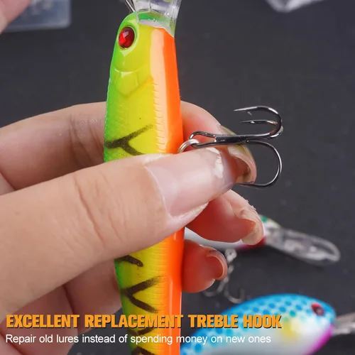 Vista 4 de Fishing Treble Hooks, 110pcs Replacement Triple Hooks for Hard Lure