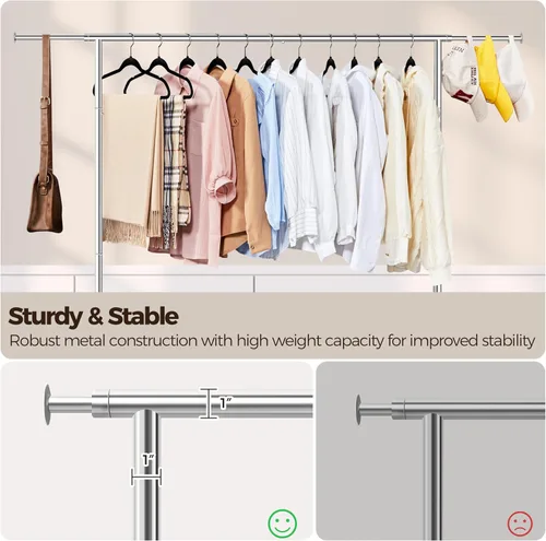 Vista 6 de Yaheetech Percheros de ropa comercial con ruedas, barra individual de grado ajustable, altura ajustable, perchero con ruedas para colgar ropa