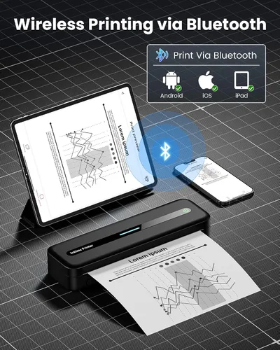 Vista 9 de Itari M832 - Impresoras portátiles inalámbricas para viajes, 8.5 x 11, color negro 300dpi Inkless Small Bluetooth Compact Mobile for Home Use