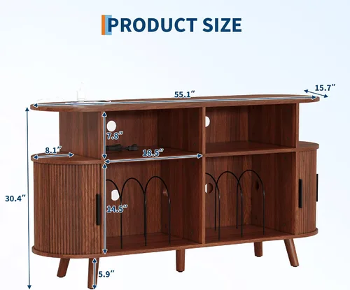 Vista 2 de GarveeHome Soporte redondo grande para tocadiscos de 55 pulgadas con estación de carga y puertos USB, soporte para tocadiscos de vinilo rústico