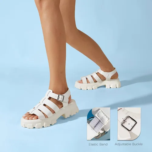 Vista 6 de LUCKY STEP Sandalias de cuña con plataforma para mujer, puntera abierta, correa de tobillo ajustable, tacón grueso