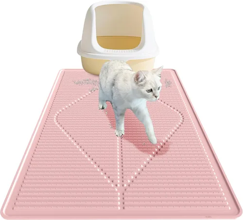 Vista 11 de Mofason - Tapete de goma para caja de arena para gatos, color negro Waterproof 24"x15" kitty litter box mat; litter trapping catcher mat; easy