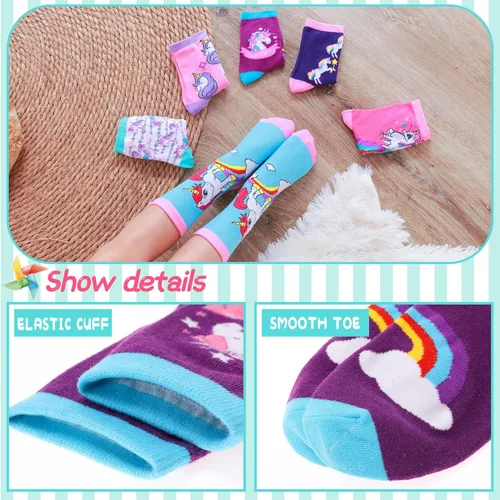 Vista 4 de EBMORE Kids Girls Socks Cotton Crew Cute Animal Pattern Fashion Fun Novelty Socks 6 Pack