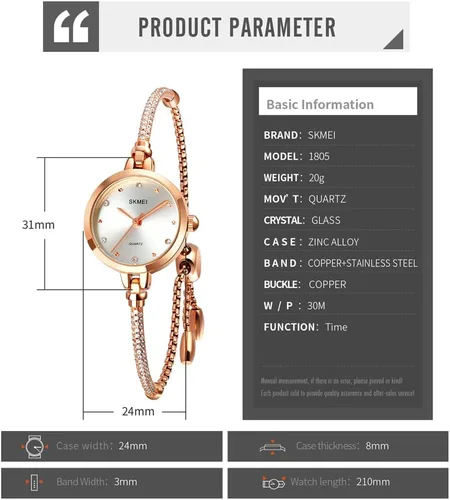 Vista 6 de SKMEI Women Watches Bracelet Diamond Ladies Female Small Rose Gold Fashion Luxury Thin Waterproof Analog Quartz Casual Girls Wife Gifts Silver Wrist