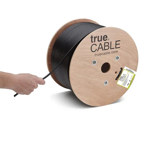 Vista 10 de trueCABLE RG6 Coaxial de doble blindaje, 500 pies, Negro, clasificado como elevador (CMR/CATVR/CL2), Cable coaxial de conductor de cobre desnudo