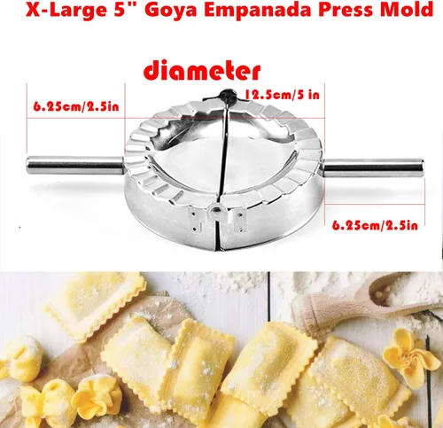 Vista 3 de Fabricante de empanadas de acero inoxidable de 5 pulgadas y toalla de limpieza, herramienta de molde Pierogi para ravioles, cortador de masa