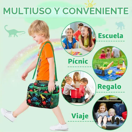 Vista 6 de RAVUO Bolsa de almuerzo para niños, reutilizable, aislada, lindo kit de comida térmica para niños pequeños con correa de hombro desmontable