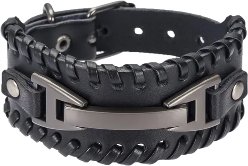 Vista 2 de Hamoery Men Leather Bracelet Punk Braided Rope Alloy Bracelet Bangle Wristband