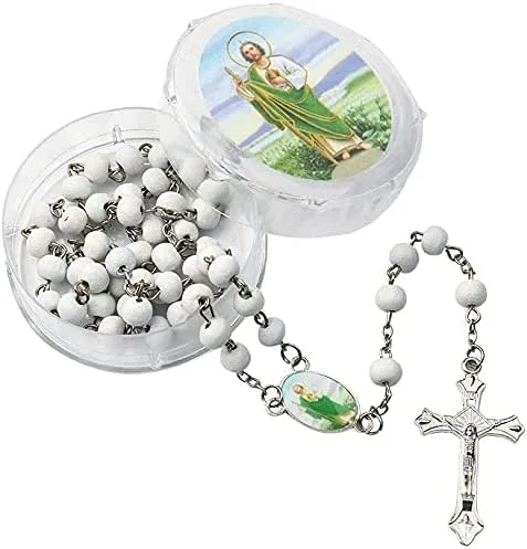 Vista 6 de Alitaver 12 piezas de recuerdos de fiesta de bautismo de madera perfumada blanca Rosario Guardián Ángel Bebé Ángel Nuestra Señora de Guadalupe San