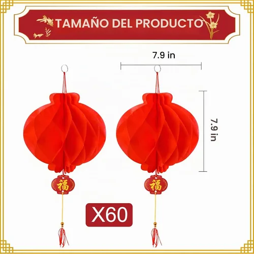 Vista 2 de 60 linternas chinas rojas para decoración de Año Nuevo, festival de primavera, boda, restaurante