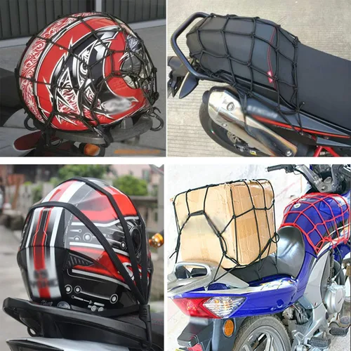 Vista 2 de 3 paquetes de red para motocicleta - 2 paquetes de red de equipaje elástica resistente de 40 cm + red para casco de 23.6 pulgadas / 60 cm
