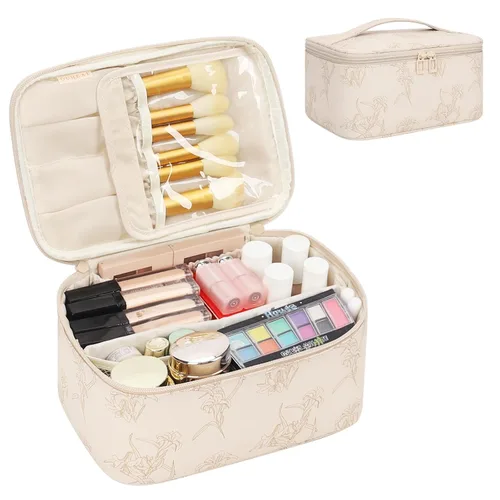 Vista 19 de OCHEAL - Bolsa de maquillaje portátil para cosméticos, estuche organizador de viaje de gran capacidad para mujeres, bolsa de aseo para niñas