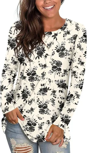 Vista 2 de LONGYUAN Womens Long Sleeve Tops 2024 Fall Casual Tunic Stretchy Loose T-Shirts Basic Blouse
