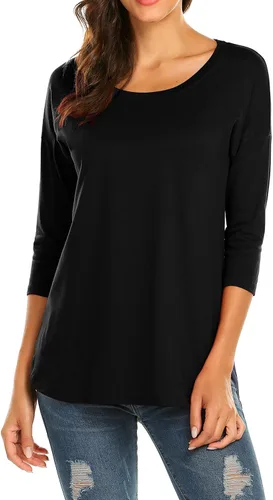 Vista 3 de Sherosa Camiseta casual de manga 34 con cuello redondo para mujer