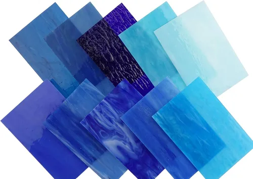 Vista 2 de Lanyani (10 hojas) Paquete de hojas de vidrio de colores azules variedad 4 x 6 pulgadas de vidrio de arte opalino Tiffany, texturas mixtas