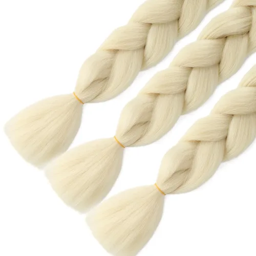 Vista 4 de Extensiones de cabello trenzado rubio (613#) trenzado sintético para ganchillo Box Twist para mujeres, 24 pulgadas, 3.53 oz/paquete