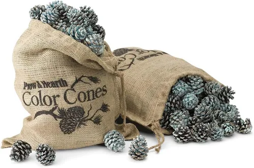 Vista 8 de Piñas de colores para chimenea Plow & Hearth, piñas de pino con llama cambiante de arcoíris para alegría navideña, accesorios para quemar con centro
