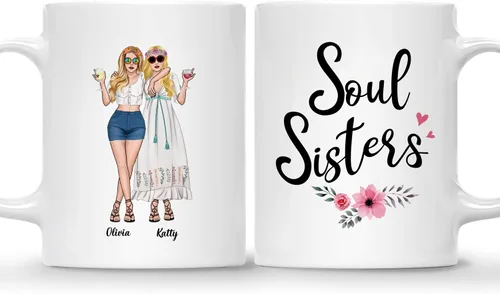 Vista 23 de Gossby Taza personalizada (2 mujeres) Besties Forever Best Friend Regalos de amistad para mujeres, niñas, hermana, taza de café