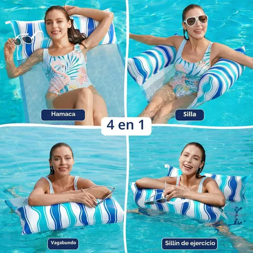 Vista 3 de Jasonwell Inflatable Pool Hammock Float - Water Hammock Pool Floaties Multi-Purpose (Saddle Lounge Chair Drifter) 4 in 1 Lake Beach Floating Azul