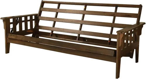Vista 6 de FutonX - Juego de marco y colchón de nogal rústico con opción para añadir cajones, sofá cama futón de 8 pulgadas con resortes interiores de madera