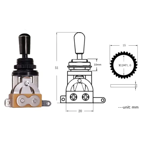 Vista 2 de JD.Moon Interruptor de palanca de 3 vías para guitarra eléctrica, interruptor selector de pastilla con perilla de punta de latón (negro)